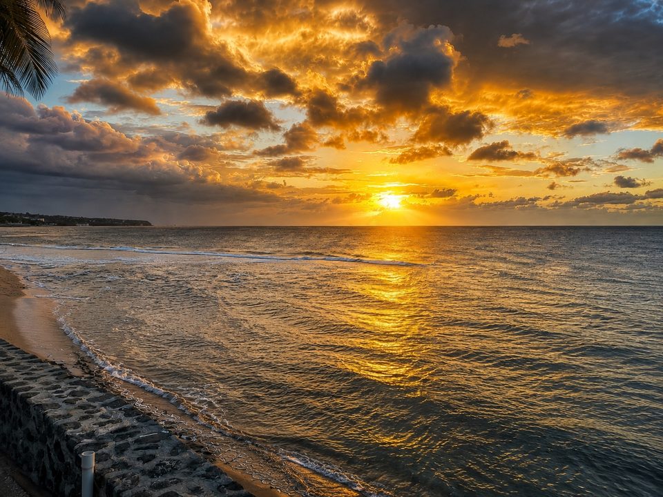 The sun setting over the Atlantic, gold light on the water